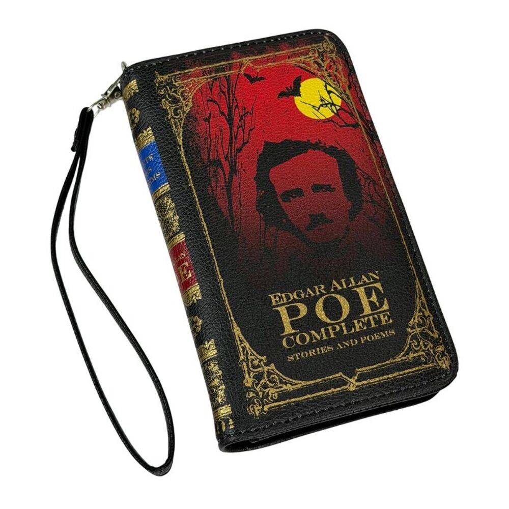 Womens Bifold Wallet Edgar Allan Poe Book Wristlet RFID Vinyl 7 X 4.25 In